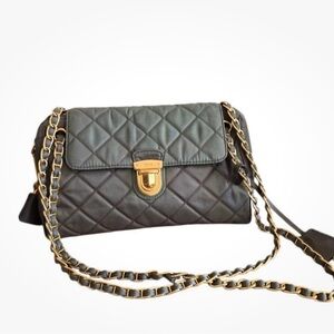 Prada Quilted Shoulder Bag - Gray with Gold Chain